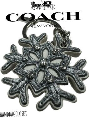 Coach Vintage Leather Gunmetal Snowflake Winter Key Bag Charm Keychain